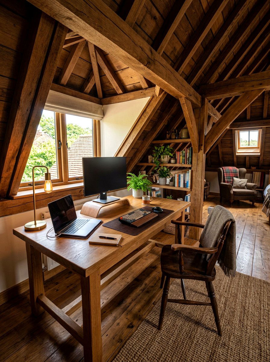 Rustic attic workstation - 30 attic office ideas