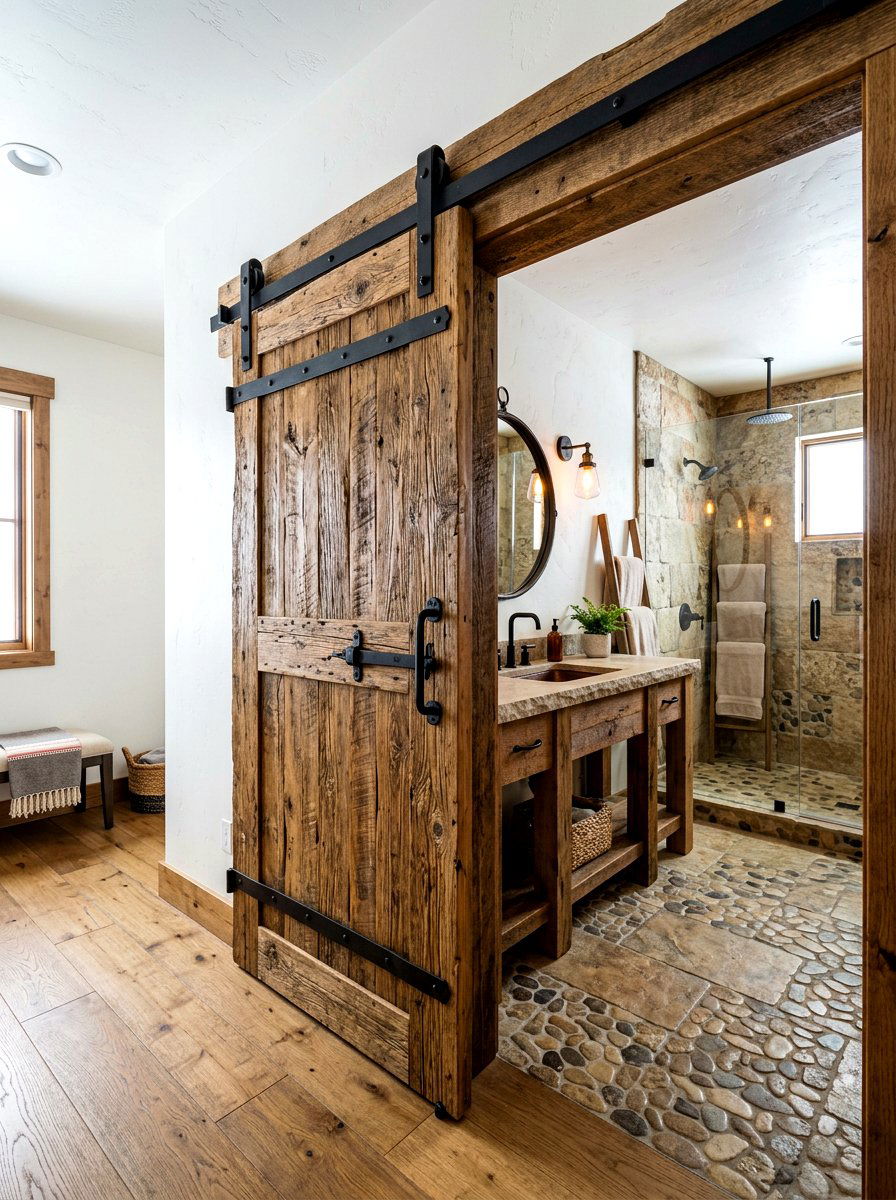 Rustic barn door - 30 lodge bathroom ideas