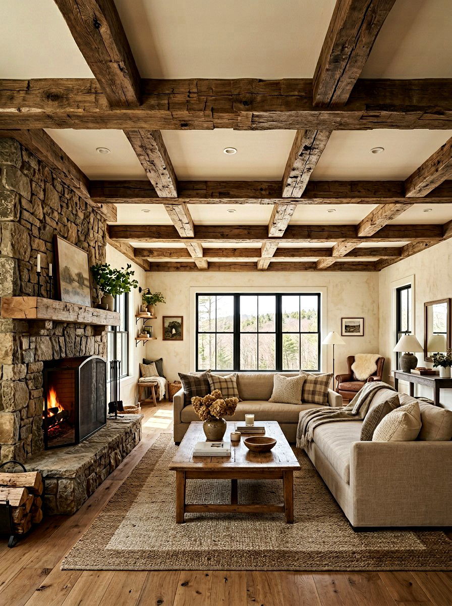 Rustic beam coffered ceiling farmhouse - 30 coffered ceiling ideas