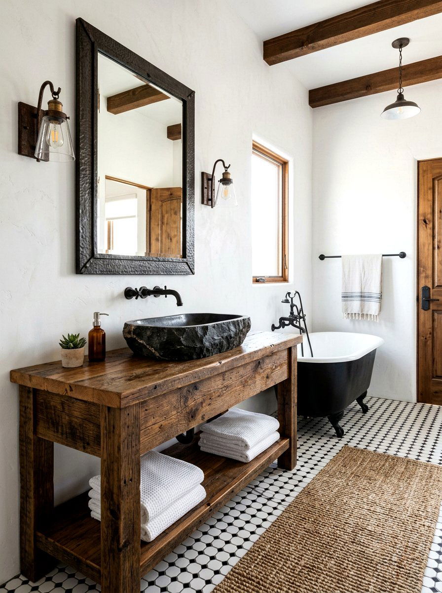 Rustic black and white bathroom - 30 black and white bathroom ideas