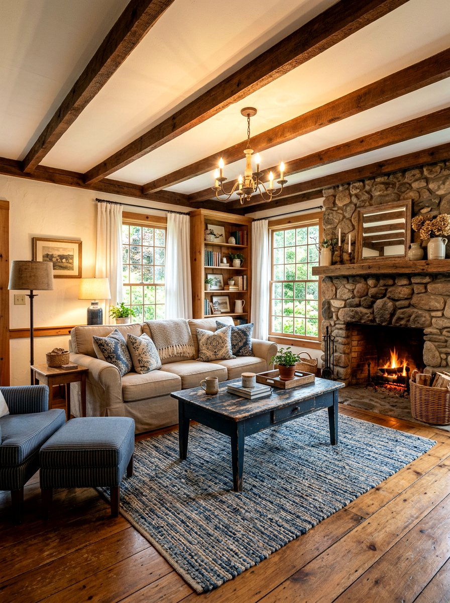 Rustic blue and beige living room - 30 blue and beige living room ideas