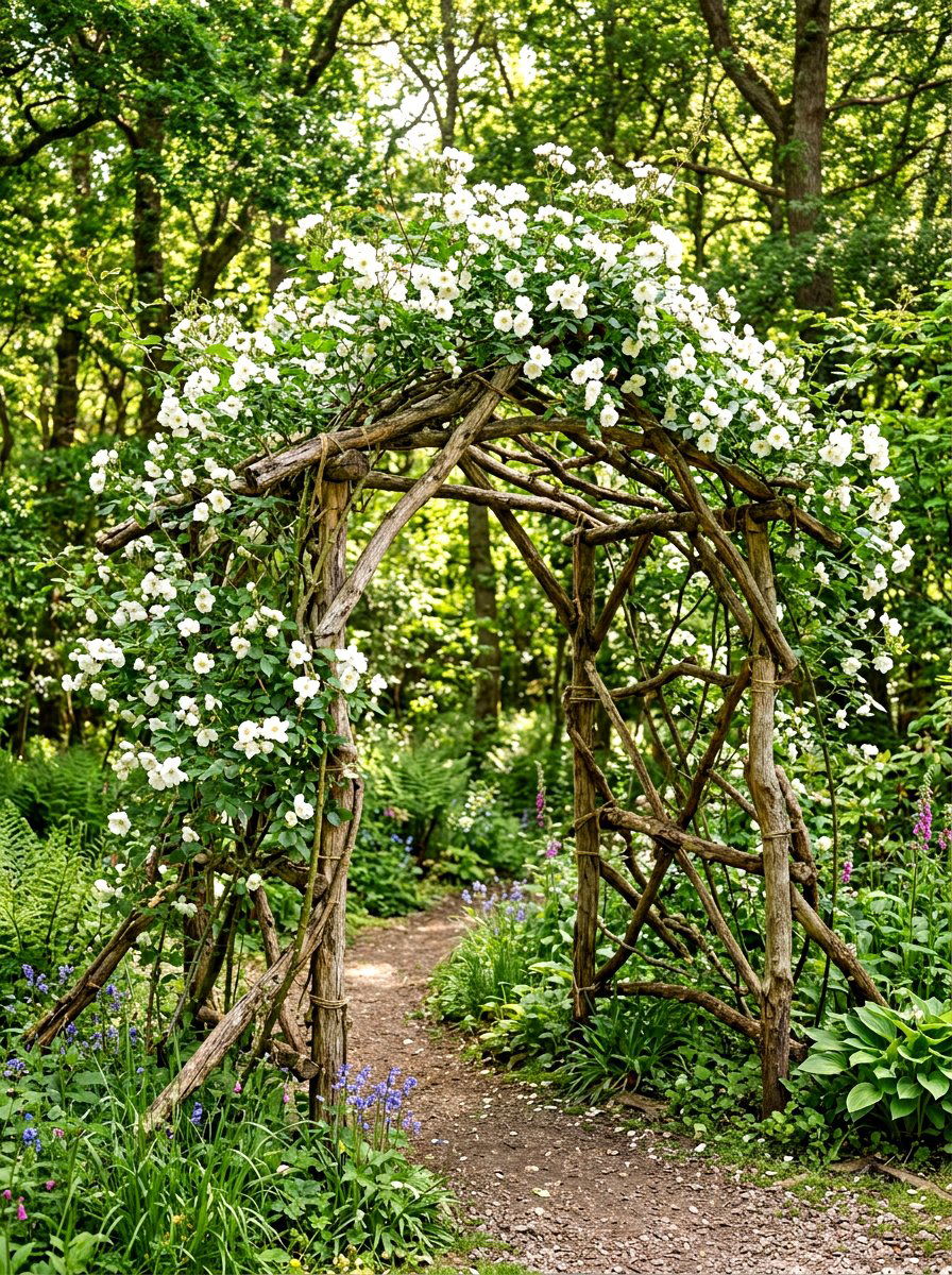 Rustic branch structure - 30 climbing rose trellis ideas