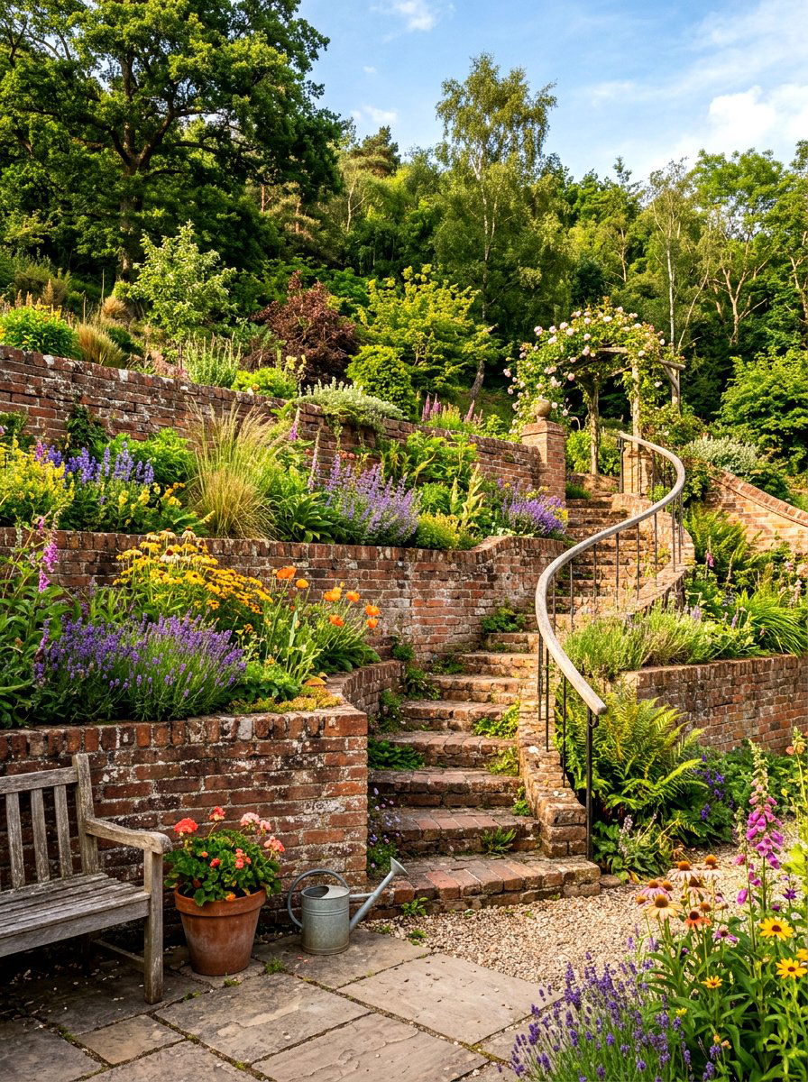 Rustic brick garden terrace - 30 brick raised bed ideas
