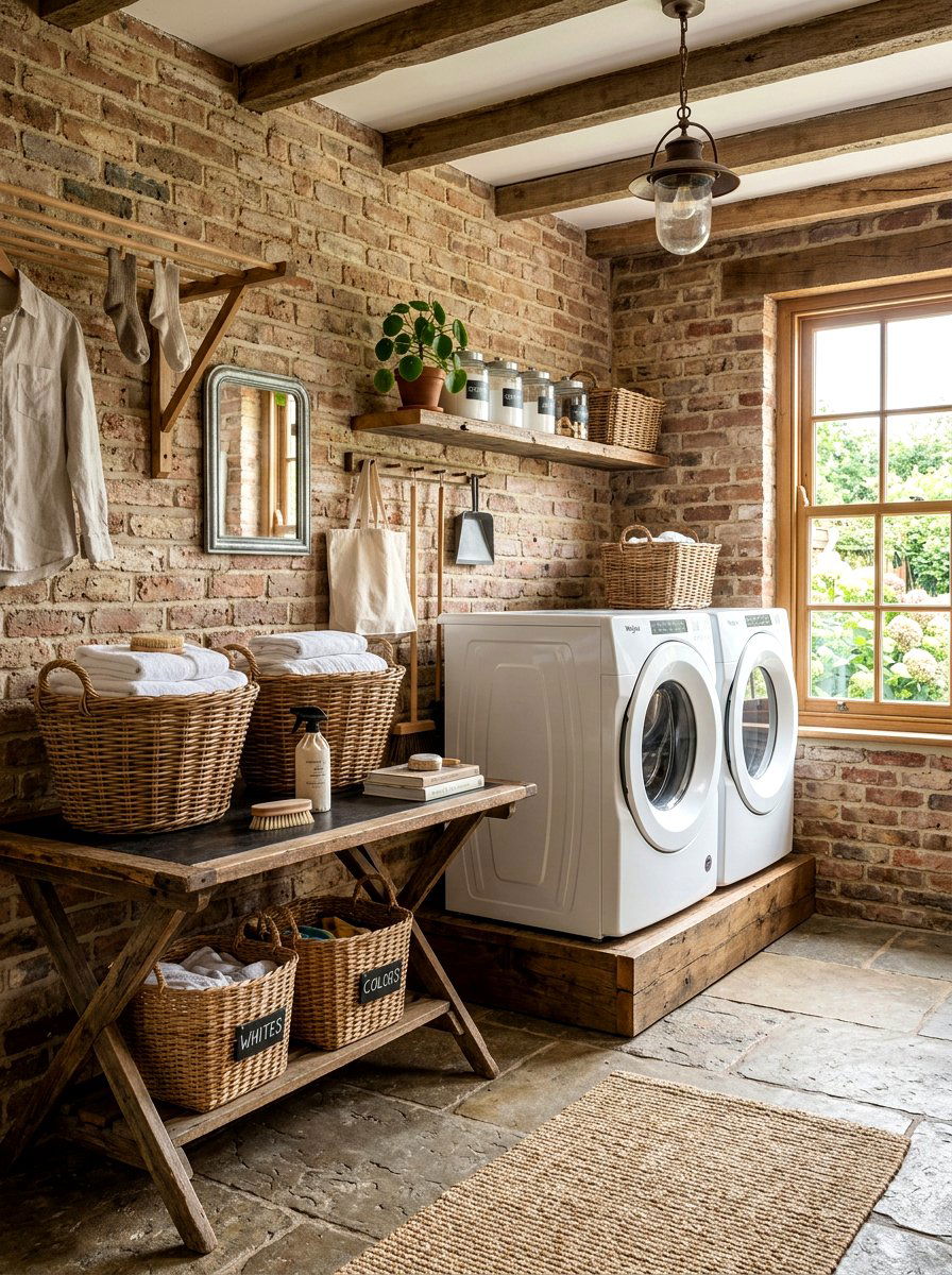 Rustic brick laundry room - 30 brick accent wall ideas