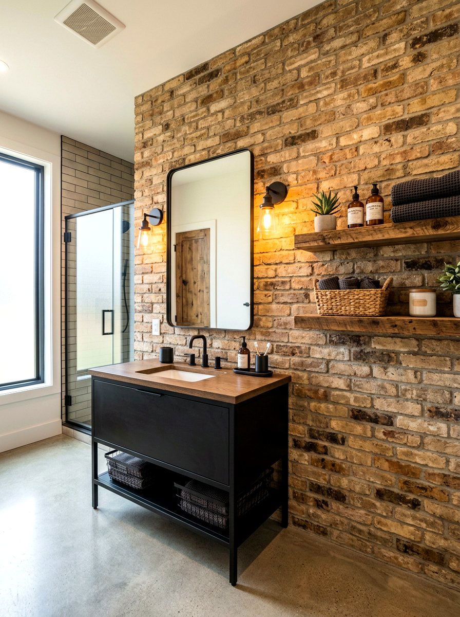 Rustic brick look wall tile - 30 removable tile bathroom ideas