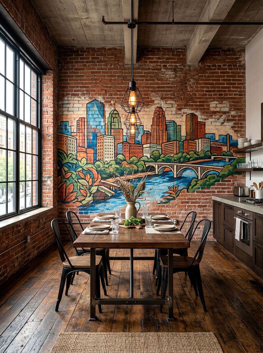 Rustic brick wall mural - 30 mural wall ideas