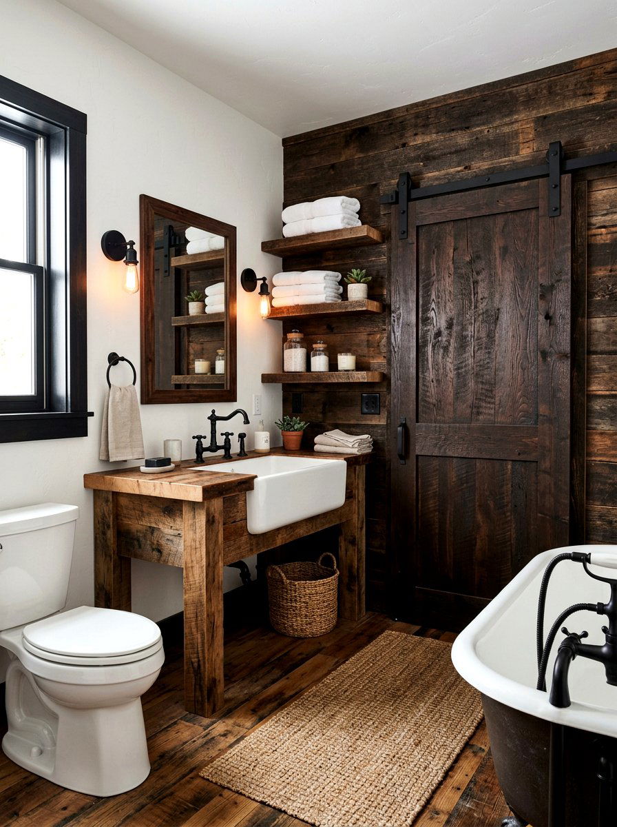 Rustic brown farmhouse bathroom - 30 chocolate brown bathroom ideas