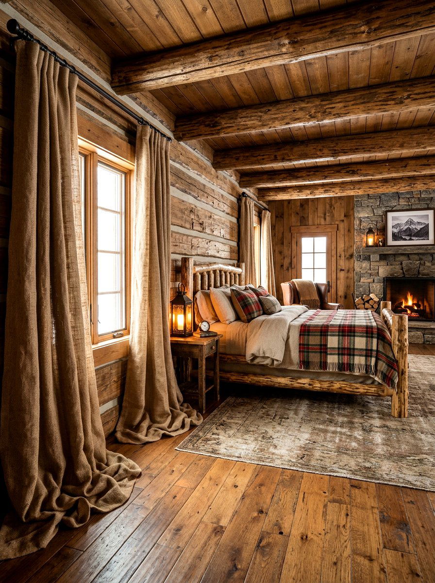 Rustic burlap puddled curtains - 30 puddled curtains bedroom ideas