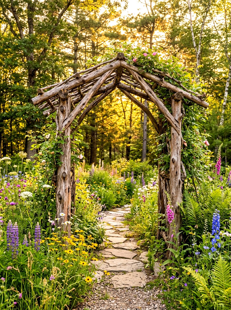 Rustic cedar branch arbor - 30 arbor entry exterior ideas