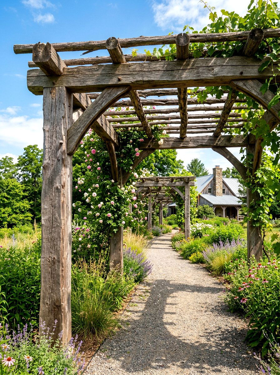 Rustic cedar post walkway pergola - 30 pergola walkway ideas