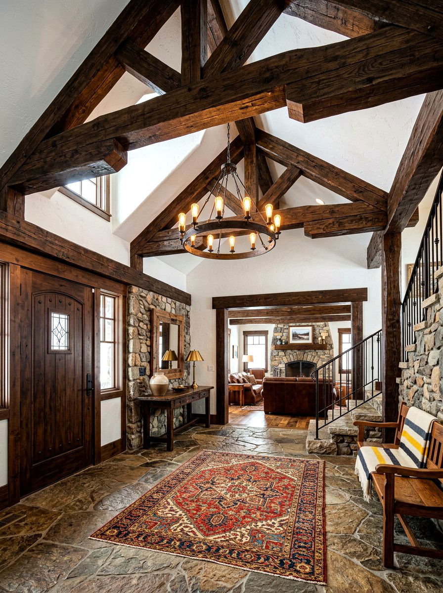 Rustic ceiling beam foyer - 30 dramatic foyer decor ideas