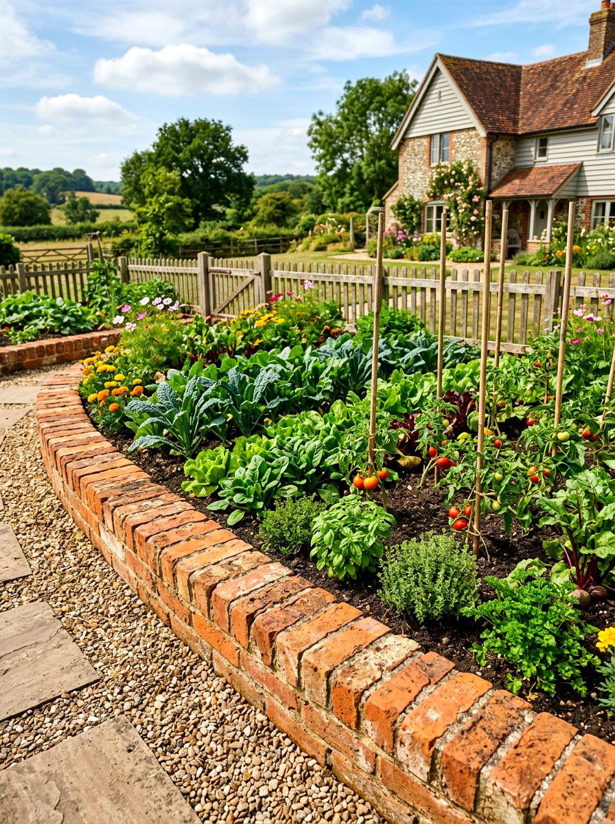 Rustic clay brick edge - 30 paver garden border ideas