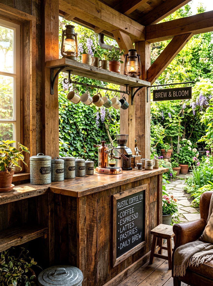 Rustic coffee bar - 30 home cafe kitchen ideas