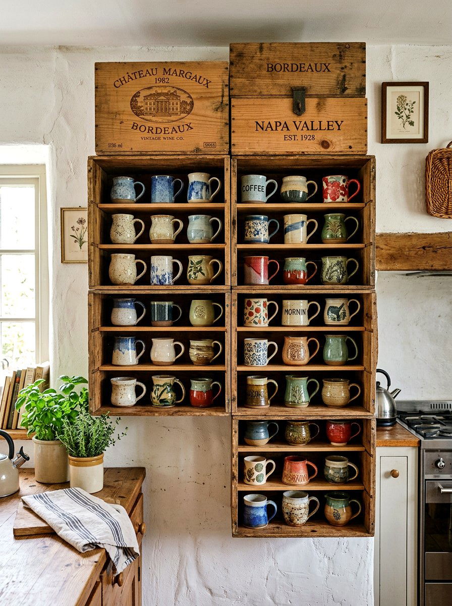 Rustic crate storage - 30 mug display ideas