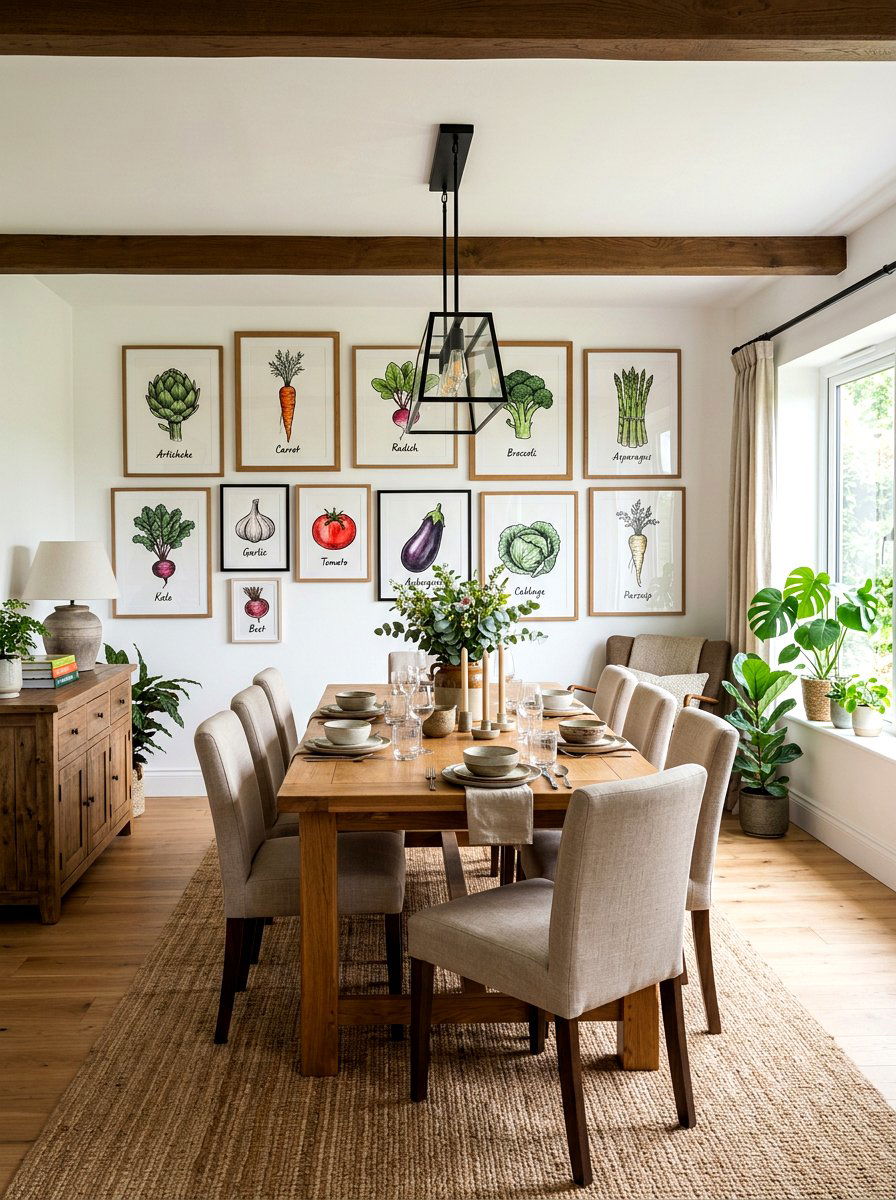 Rustic dining room with vegetable art - 30 cabbagecore dining room ideas