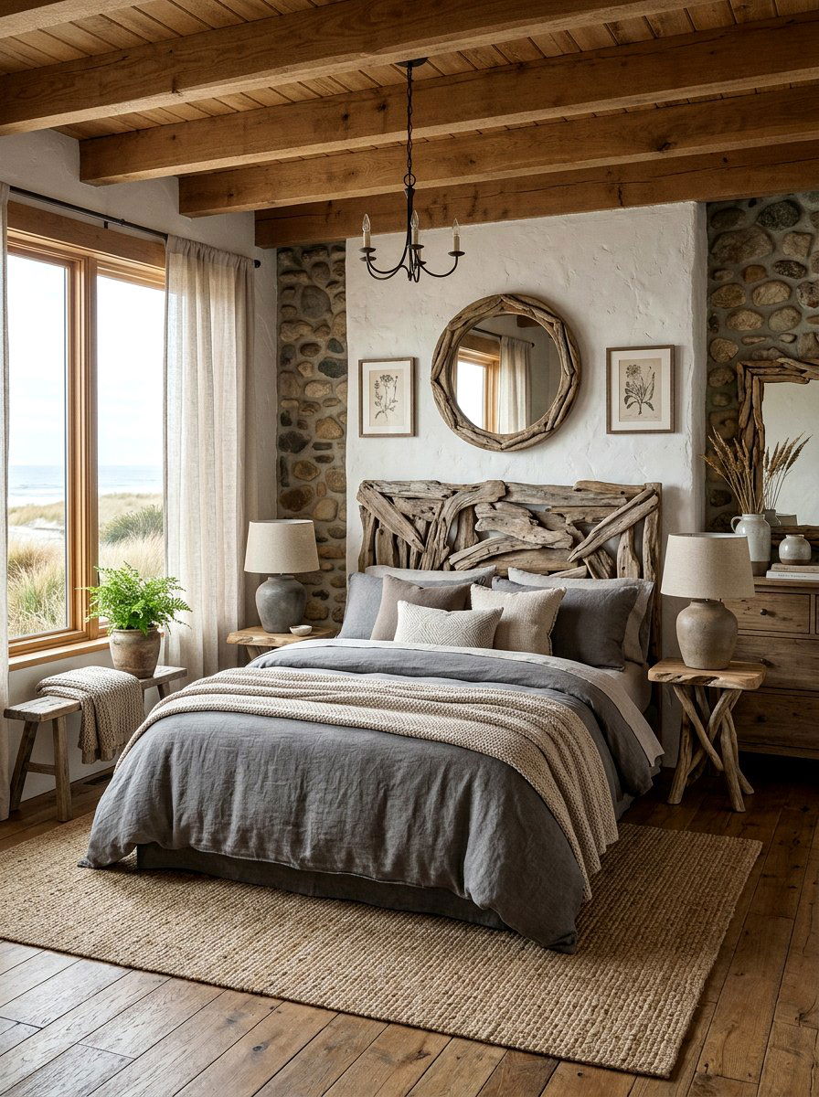 Rustic driftwood inspired bedroom - 30 coastal bedroom ideas