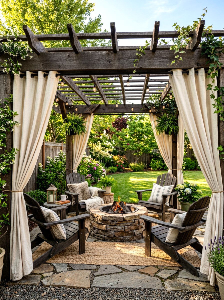 Rustic drop cloth curtains - 30 pergola curtain ideas