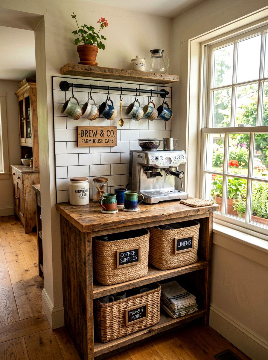 Rustic farmhouse coffee nook - 30 beverage pantry ideas