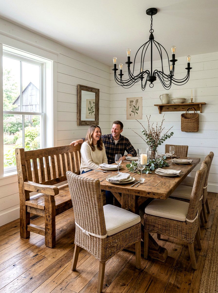 Rustic farmhouse dining bench - 30 built in dining bench ideas