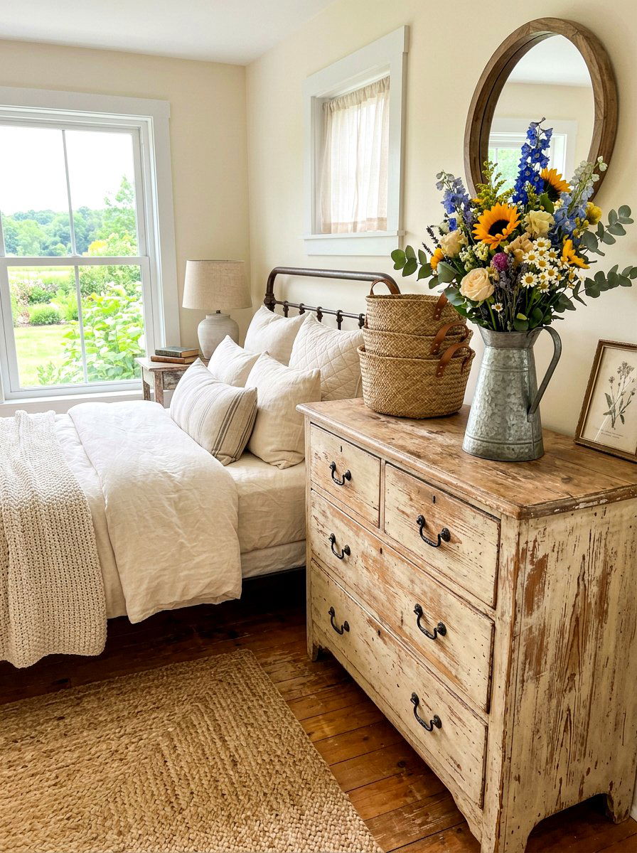 Rustic farmhouse dresser look - 30 bedroom dresser styling ideas