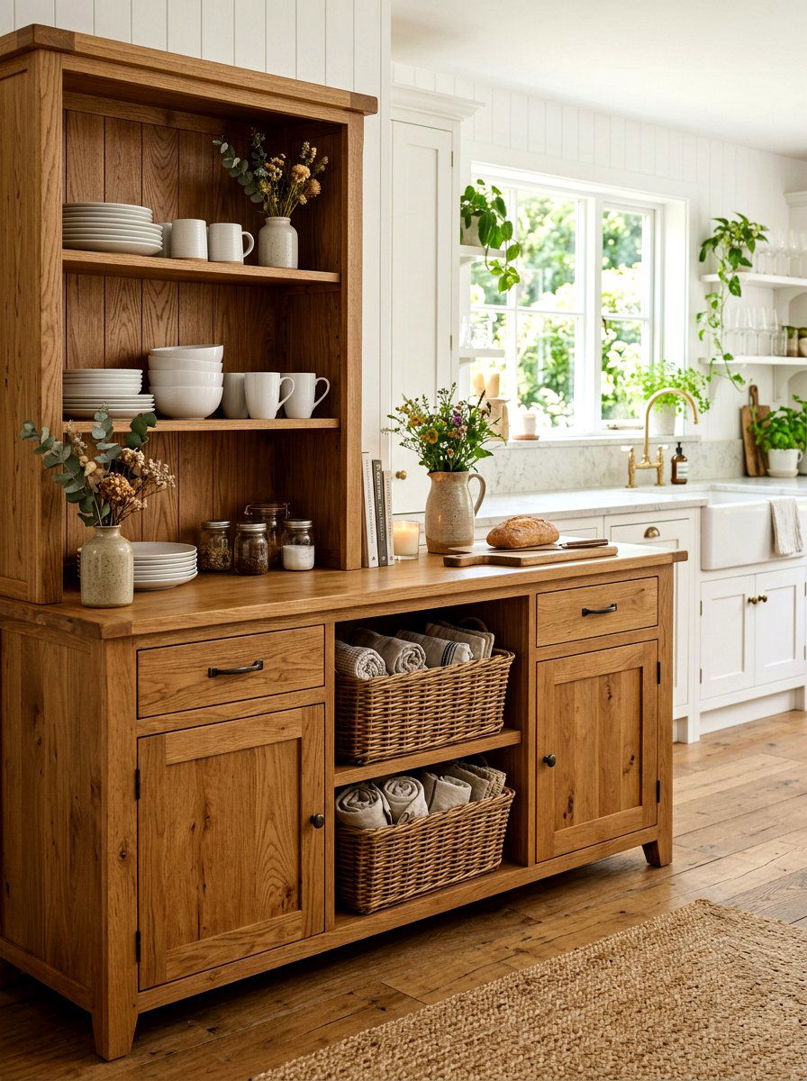 Rustic farmhouse oak buffet kitchen - 30 antique sideboard ideas