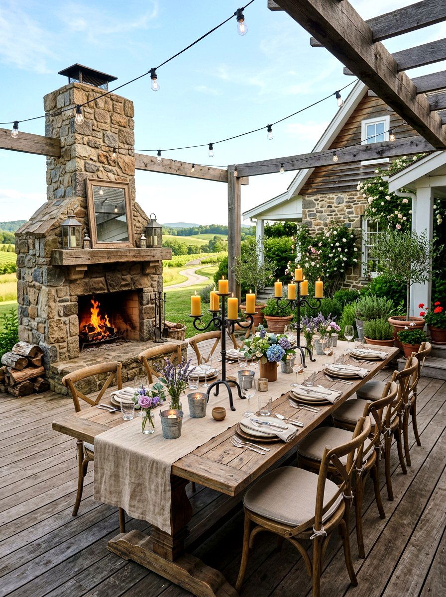 Rustic farmhouse outdoor dining - 30 candlelit patio dinner ideas