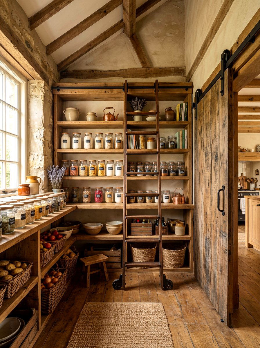 Rustic farmhouse pantry storage - 30 library ladder ideas