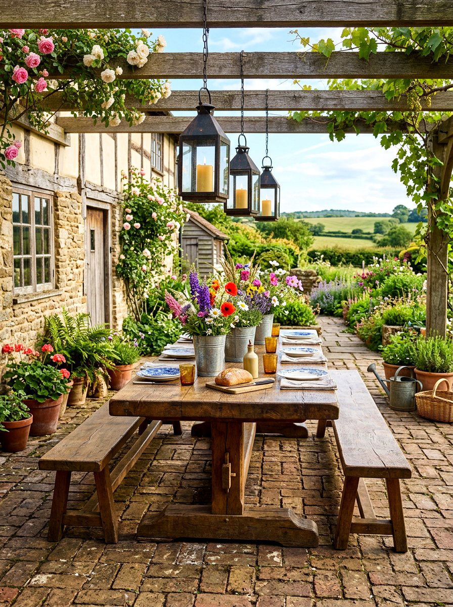 Rustic farmhouse patio - 30 outdoor dining nook ideas