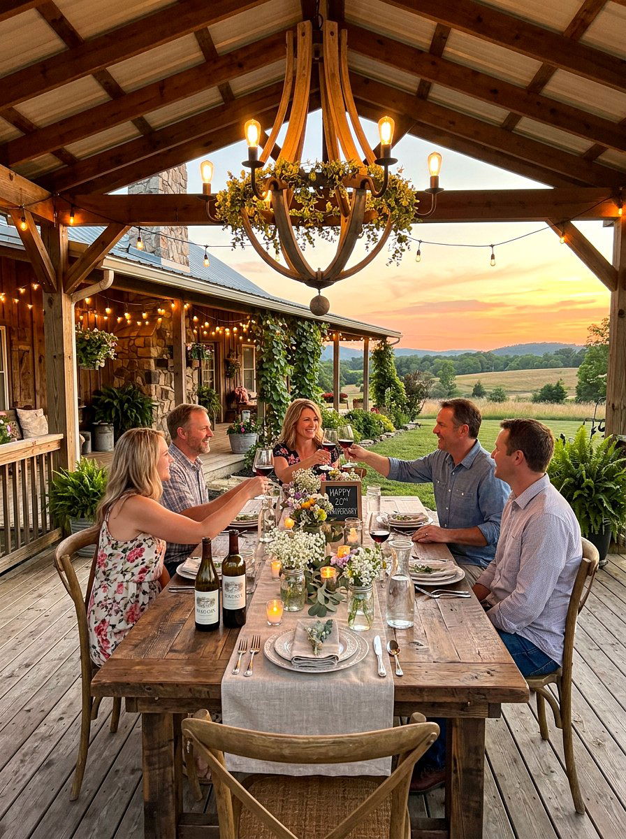 Rustic farmhouse patio dinner - 30 anniversary dinner at home ideas