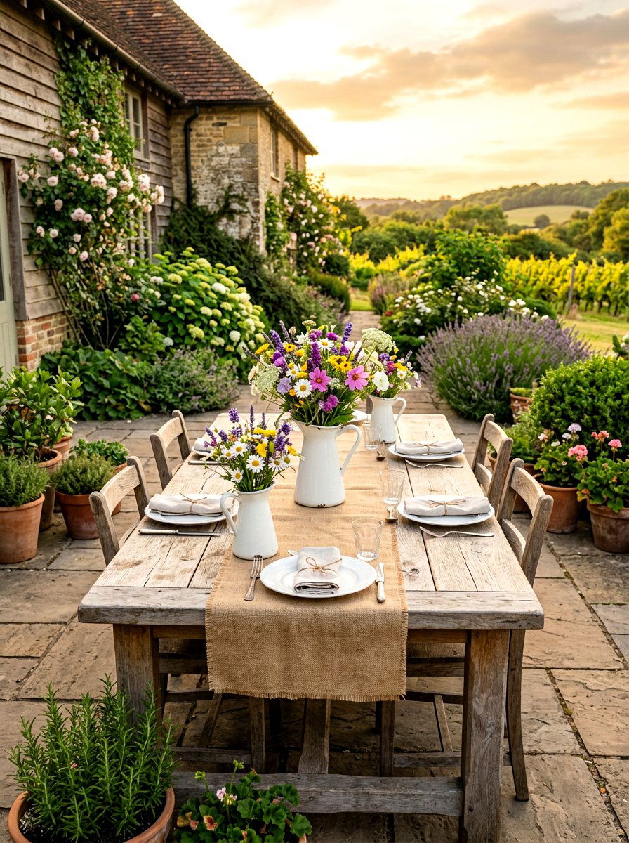 Rustic farmhouse patio table - 30 summer patio tablescape ideas