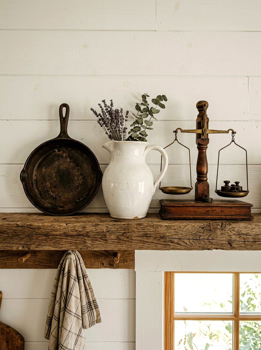 Rustic farmhouse shelf - 30 open cabinet styling ideas