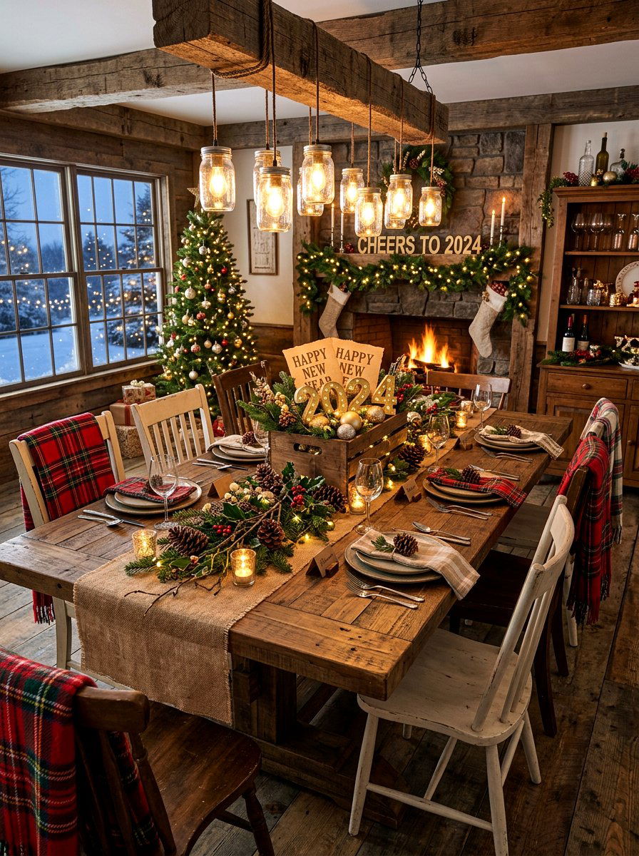 Rustic festive dining room - 30 New Year dining room ideas