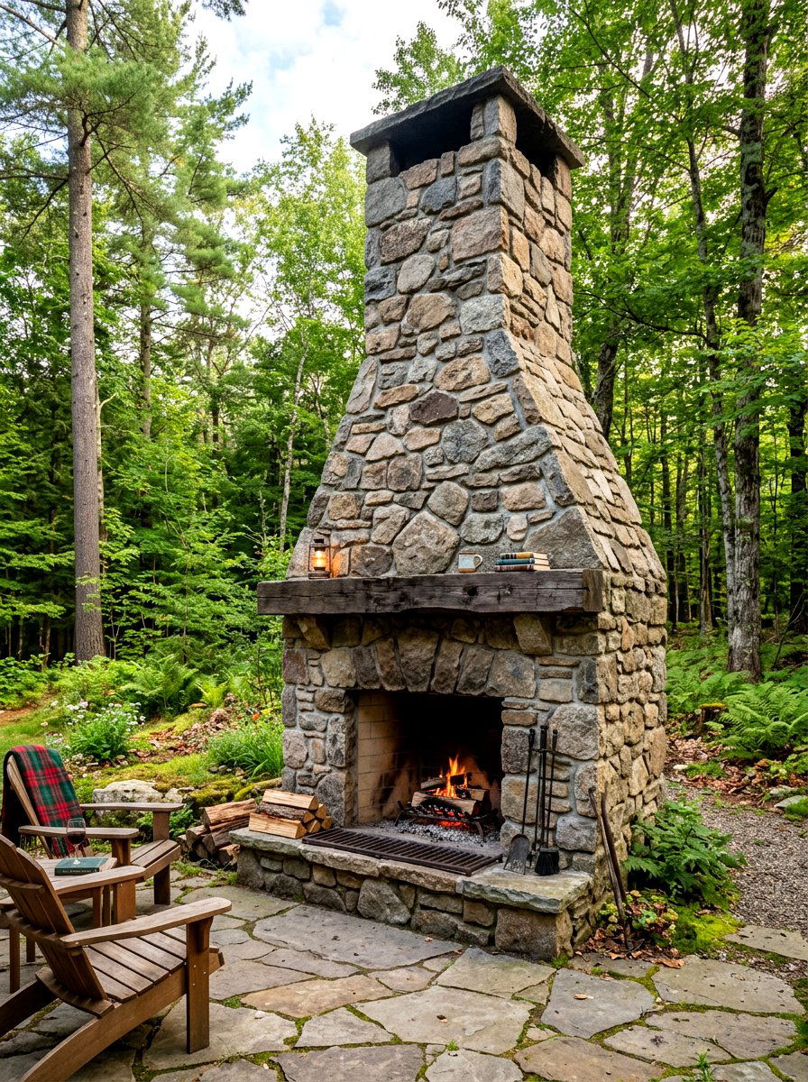 Rustic fieldstone fireplace - 30 outdoor fireplace ideas