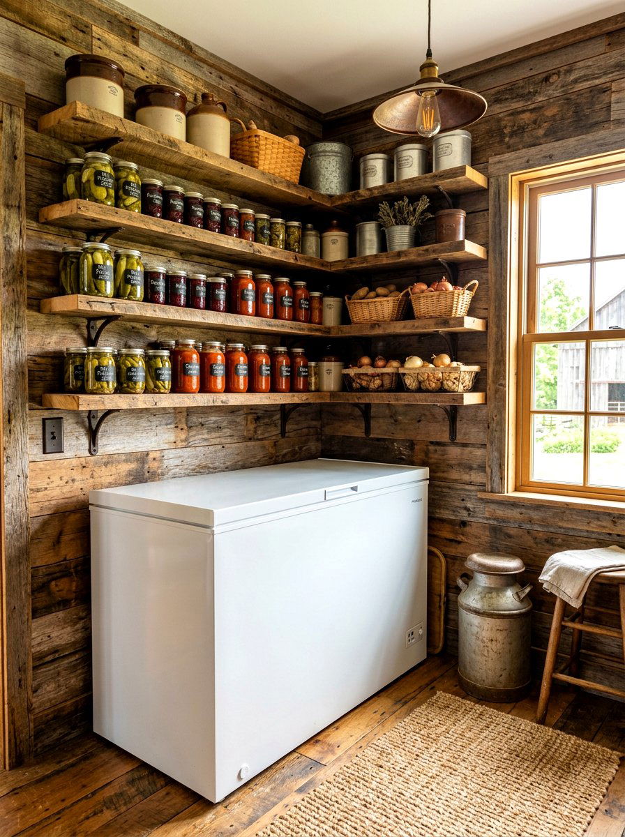 Rustic freezer corner with reclaimed wood - 30 garage freezer corner ideas