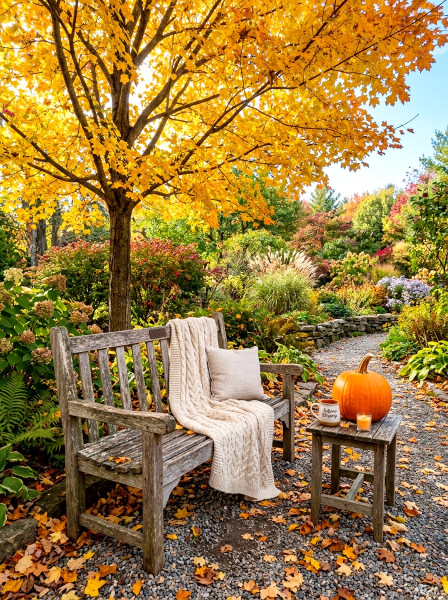 Rustic garden bench - 30 fall garden ideas