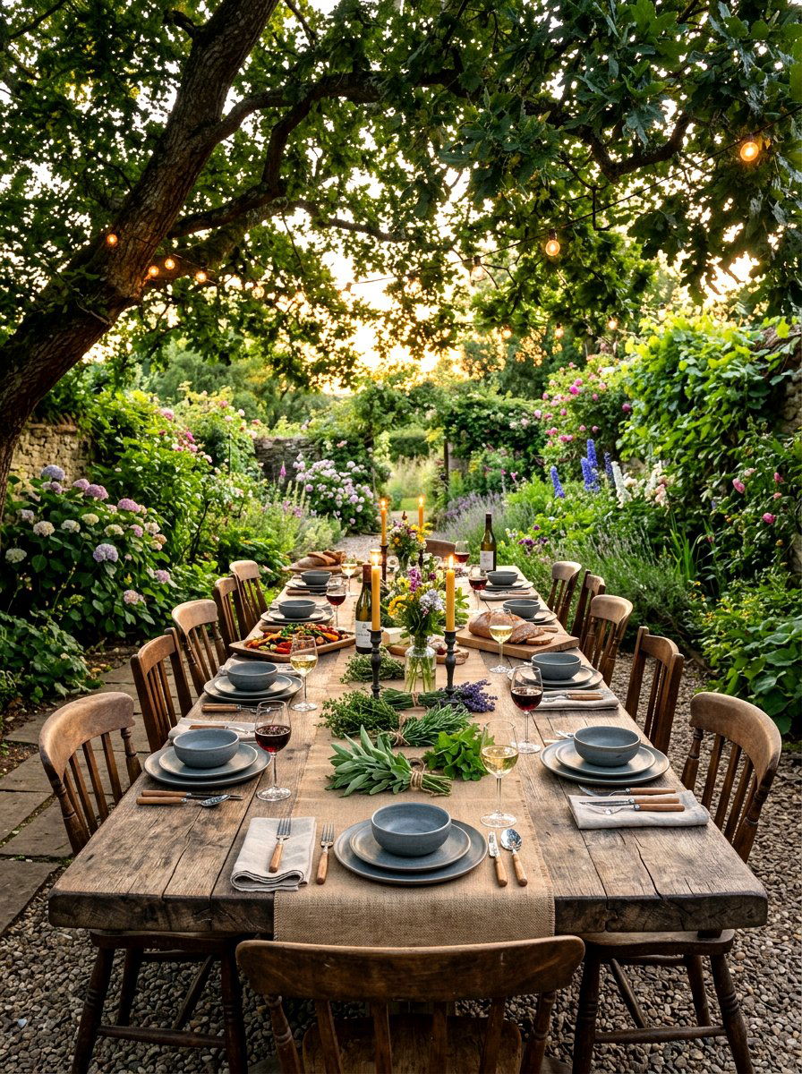 Rustic garden dinner party - 30 sunset dinner table ideas