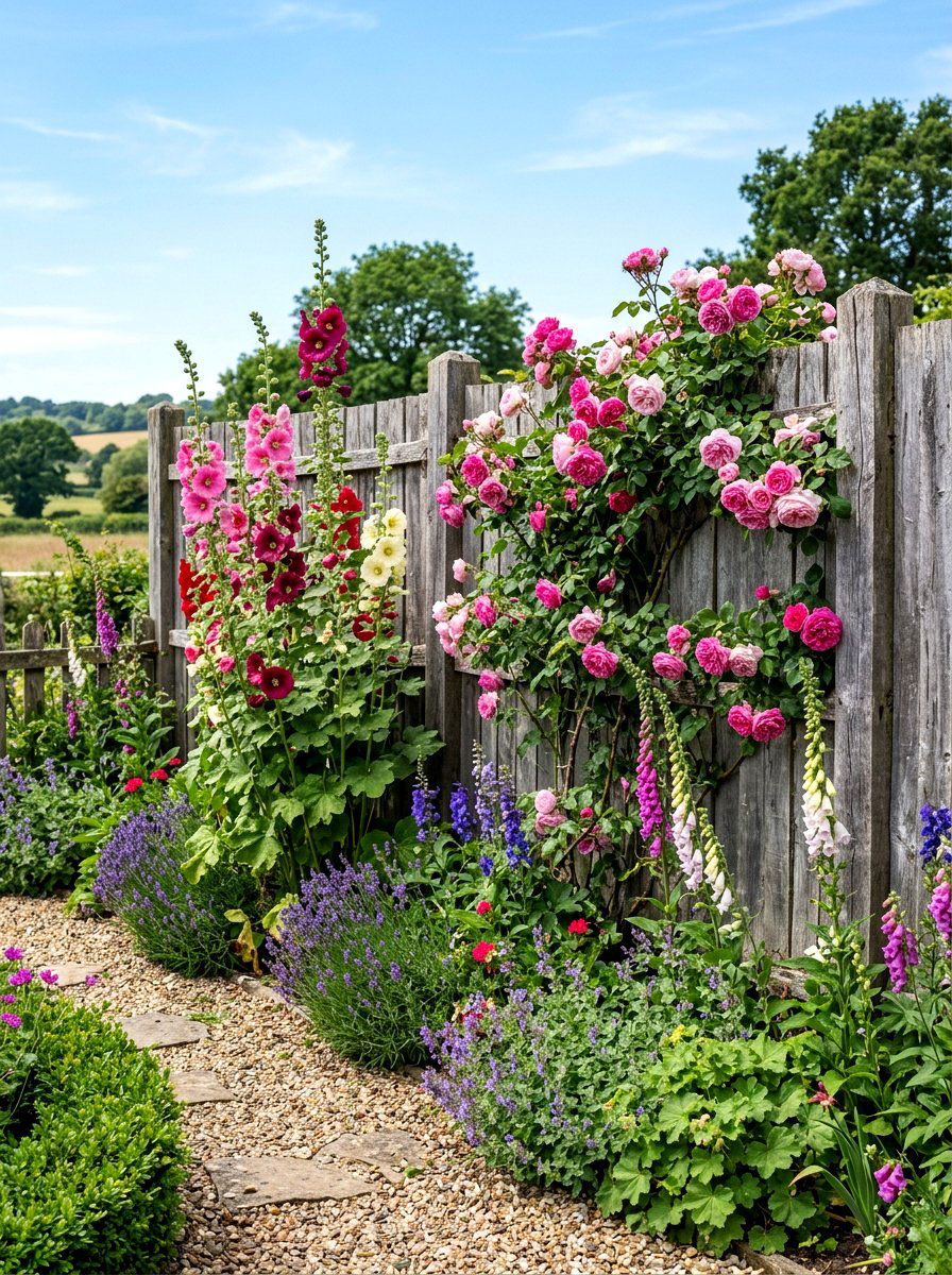 Rustic garden fence flowers - 30 cottage cutting garden ideas