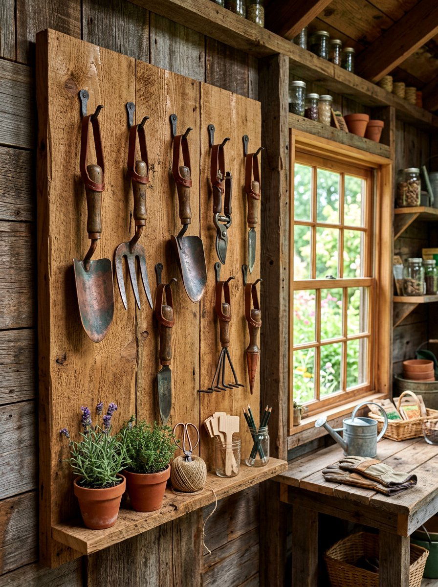 Rustic garden tool board - 30 garden tool wall ideas