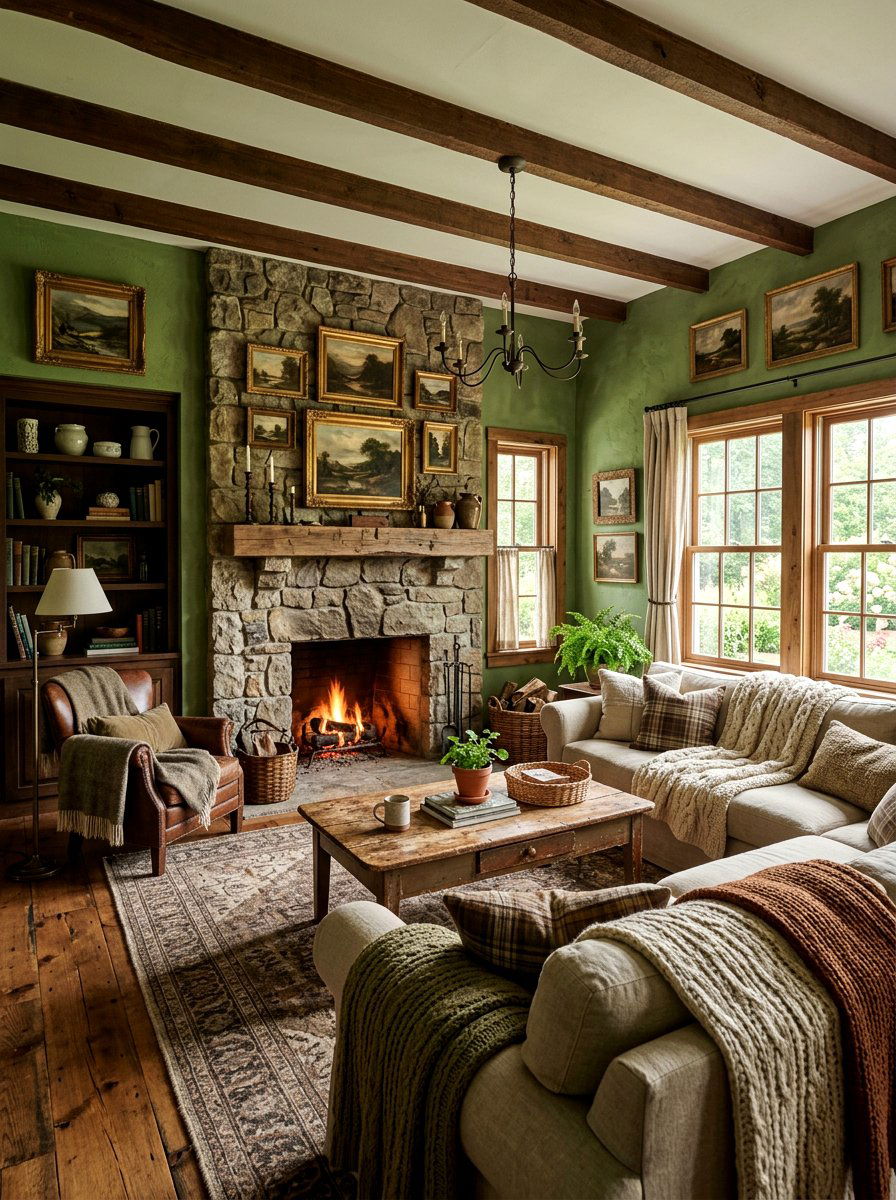 Rustic green living room - 30 green living room ideas