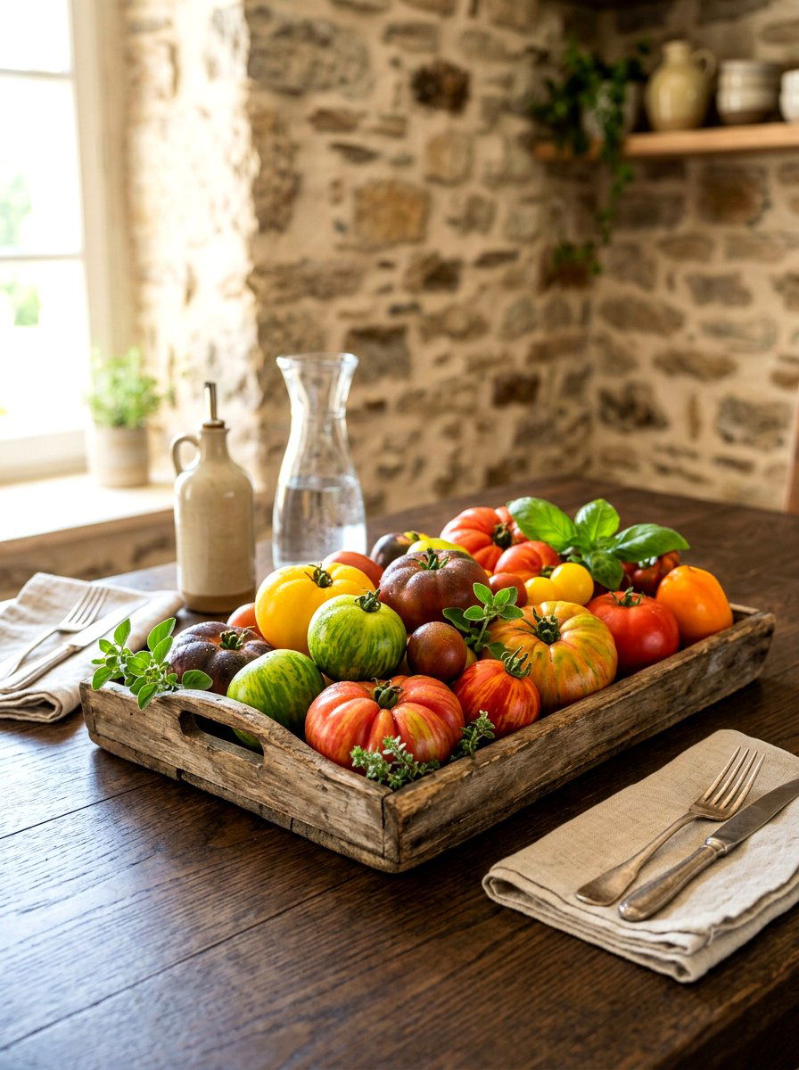 Rustic heirloom tomato centerpiece - 30 tomato tablescape ideas