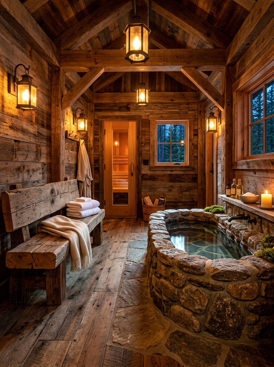 Rustic home spa retreat - 30 contrast therapy bathroom ideas