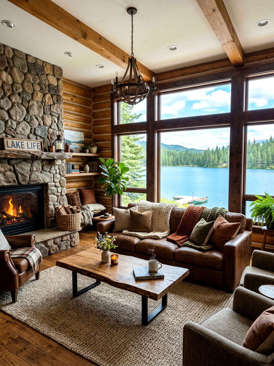 Rustic lake cabin living room - 30 lake cabin decor ideas