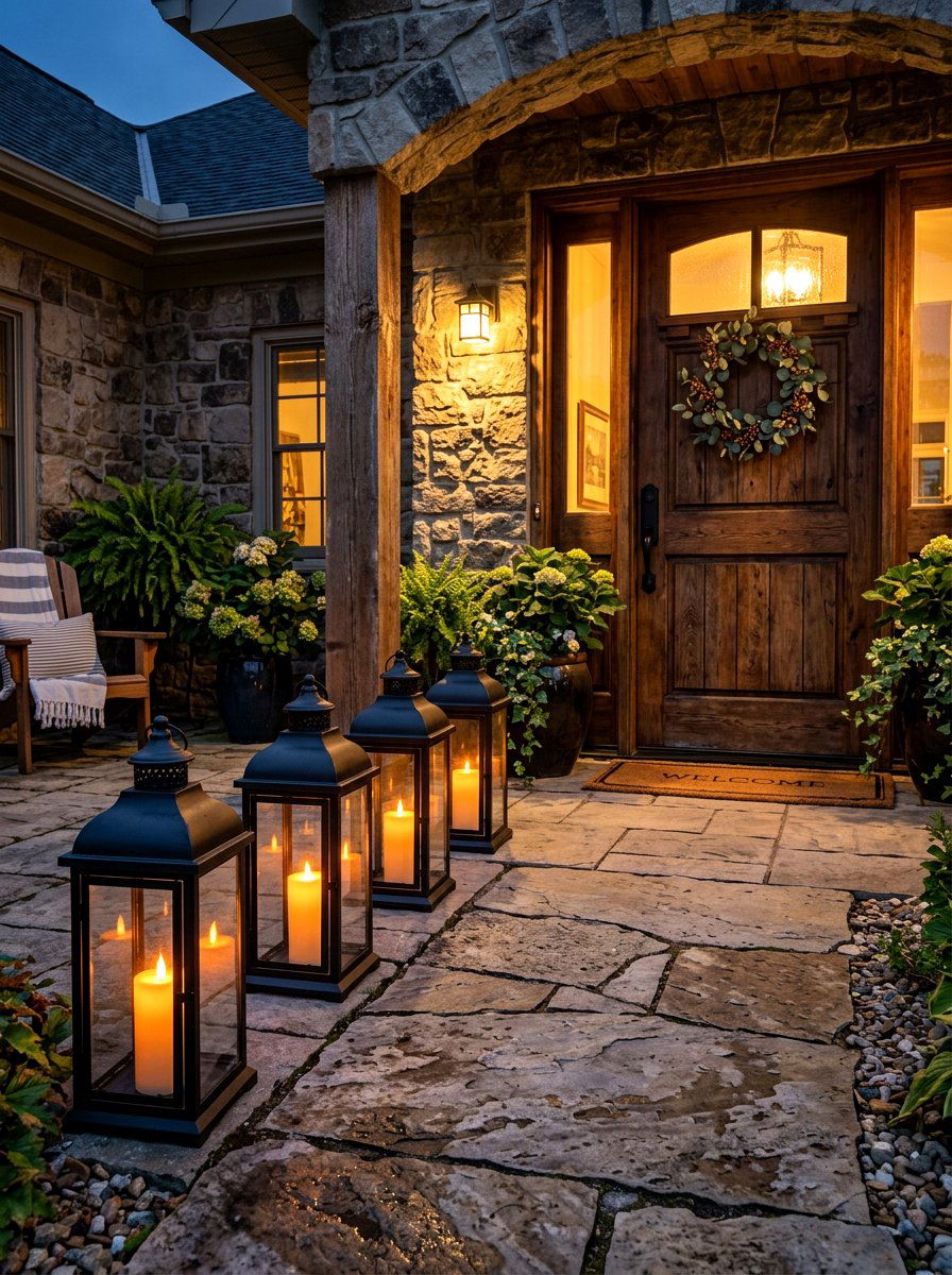 Rustic lantern lighting - 30 country porch decor ideas