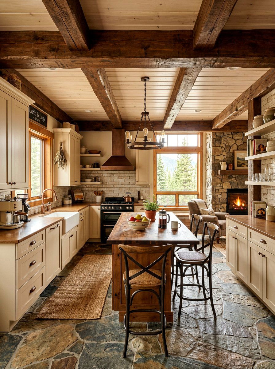 Rustic latte kitchen exposed beams - 30 latte color kitchen ideas