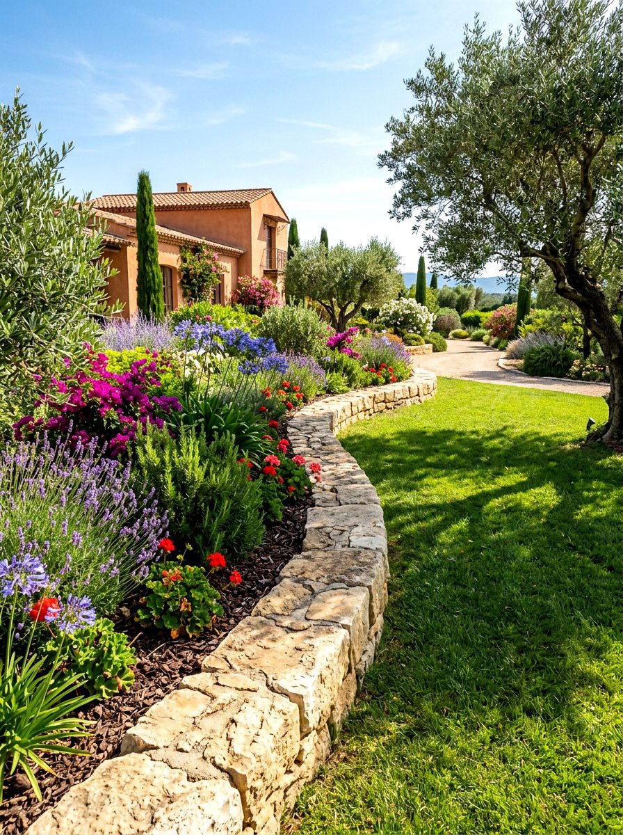 Rustic limestone block border - 30 stone edging front yard ideas