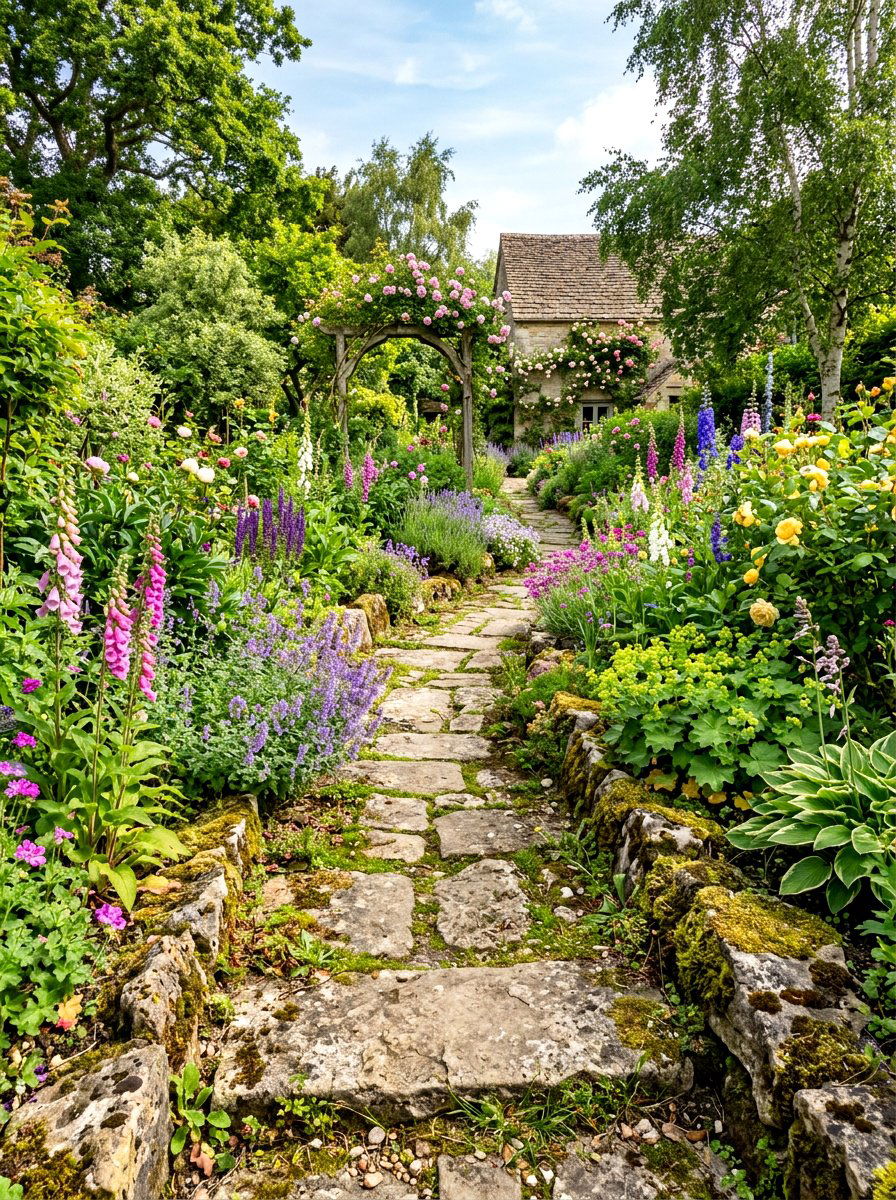 Rustic limestone garden path - 30 limestone backyard patio ideas