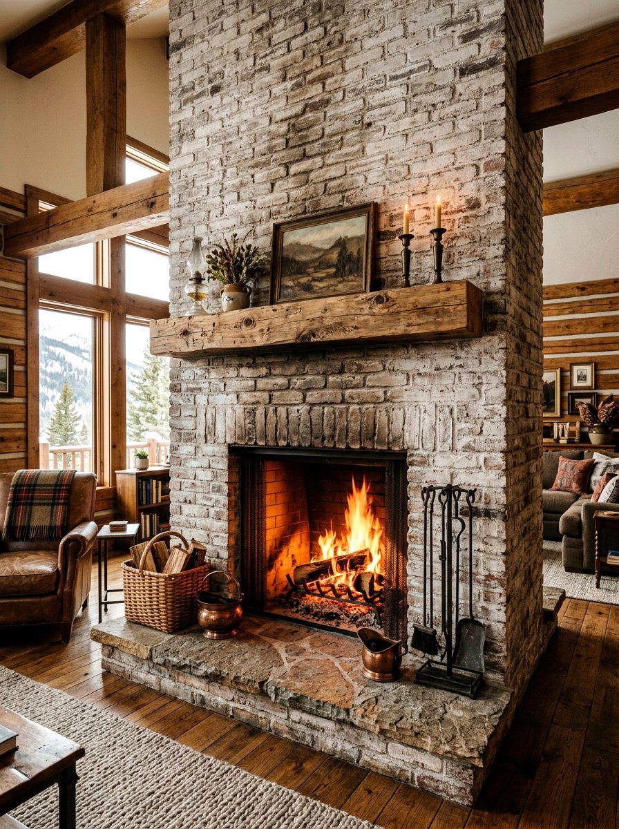 Rustic limewash brick fireplace - 30 limewashed brick wall ideas