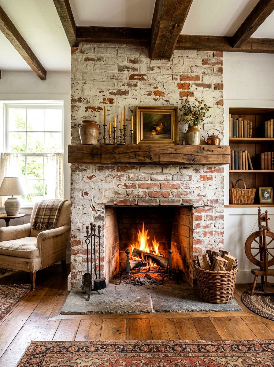 Rustic limewash brick fireplace - 30 limewash fireplace ideas