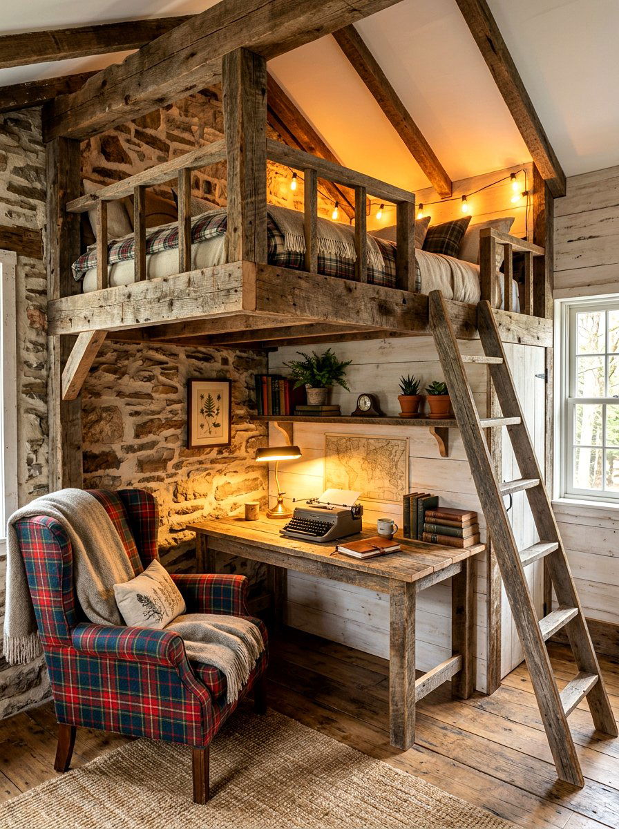 Rustic loft bed with office nook - 30 loft bed office combo ideas