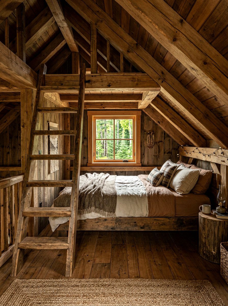 Rustic loft sleeping space - 30 lake cabin decor ideas